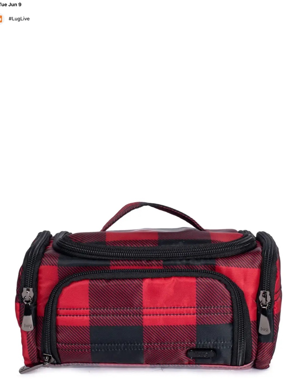 “New” Lug Trolley Mini Buffalo Check-Red Makeup Bag Organizer.  Liquid/Repellent